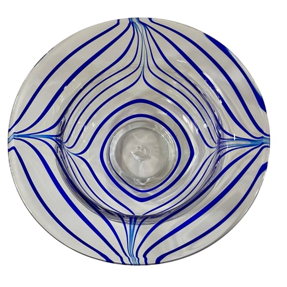 Vintage Metropolitan Museum of Art Cobalt Blue & Clear Swirl Art Glass Bowl - Picture 4 of 10